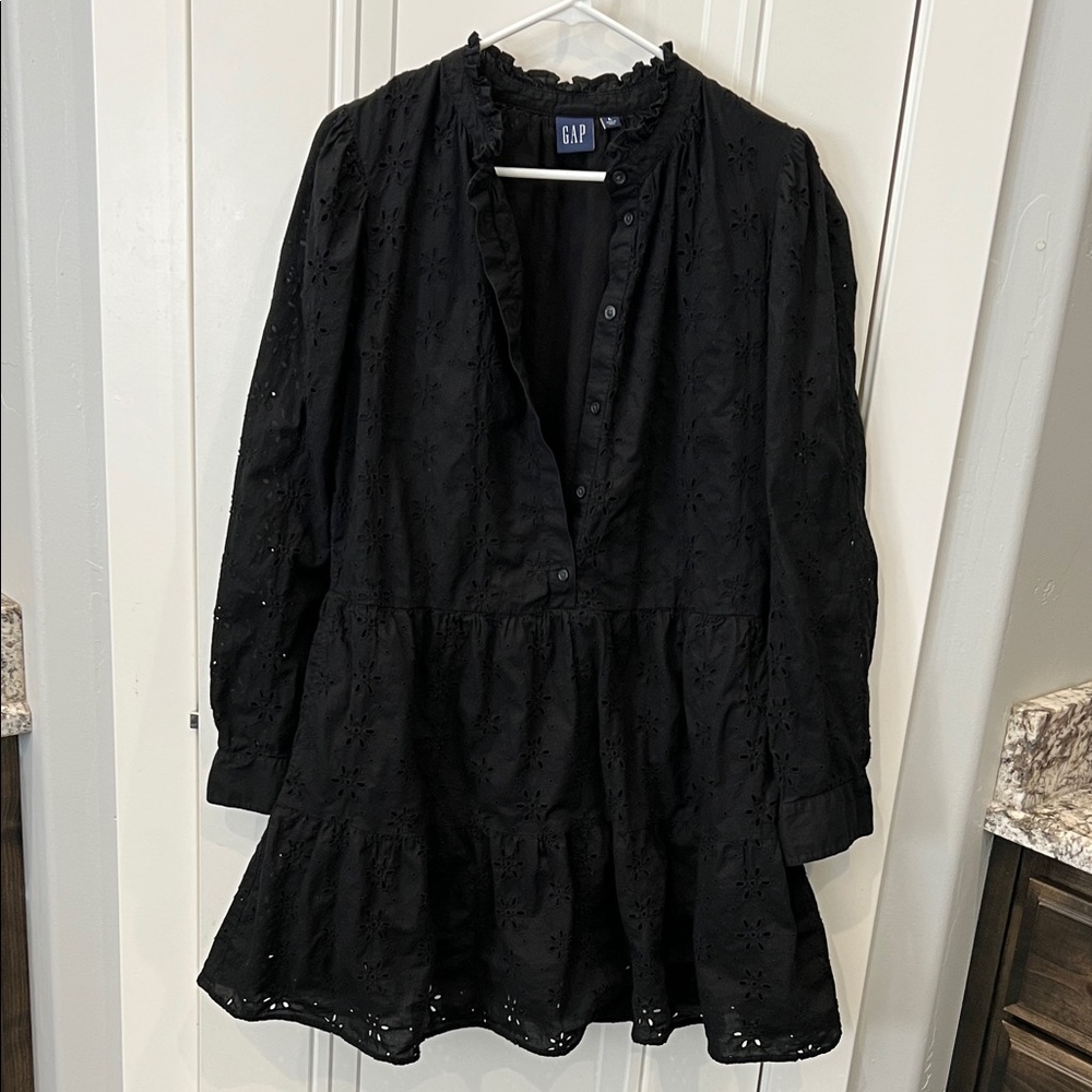 GAP Black Eyelet Button Dress